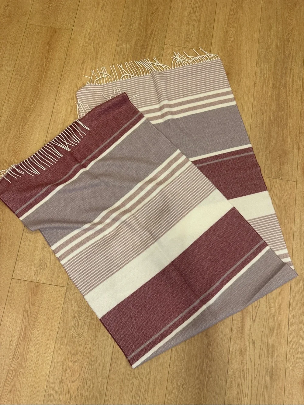 Calvin Klein Burgundy, Cream & Mauve Striped Shawl